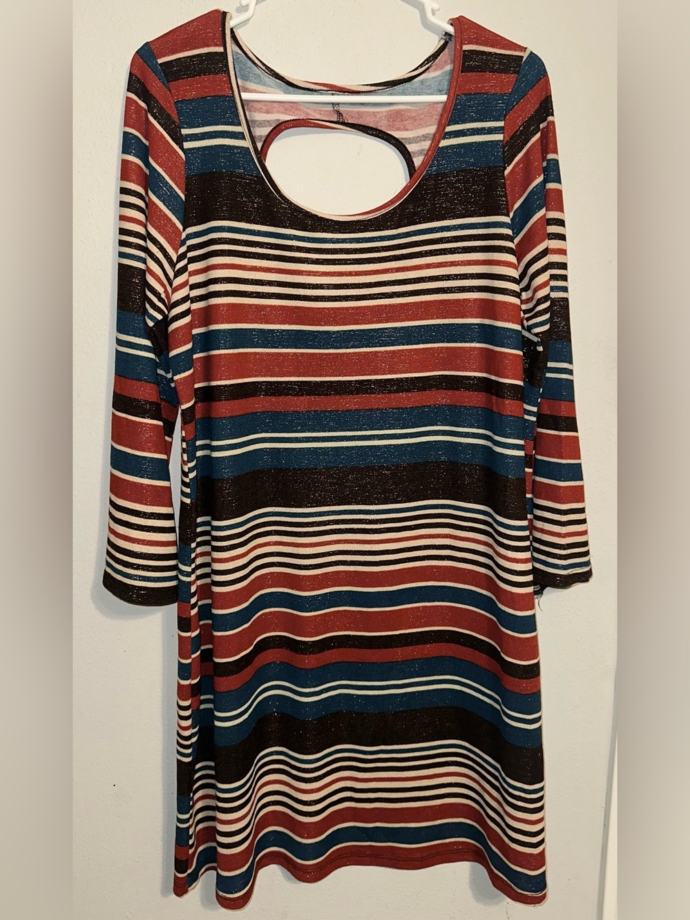 Bubble B Striped Brown Red Beige Dress Long Sleeve